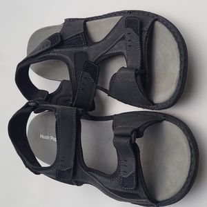Hush Puppies men's sandals black leather Wave Reflex size 15